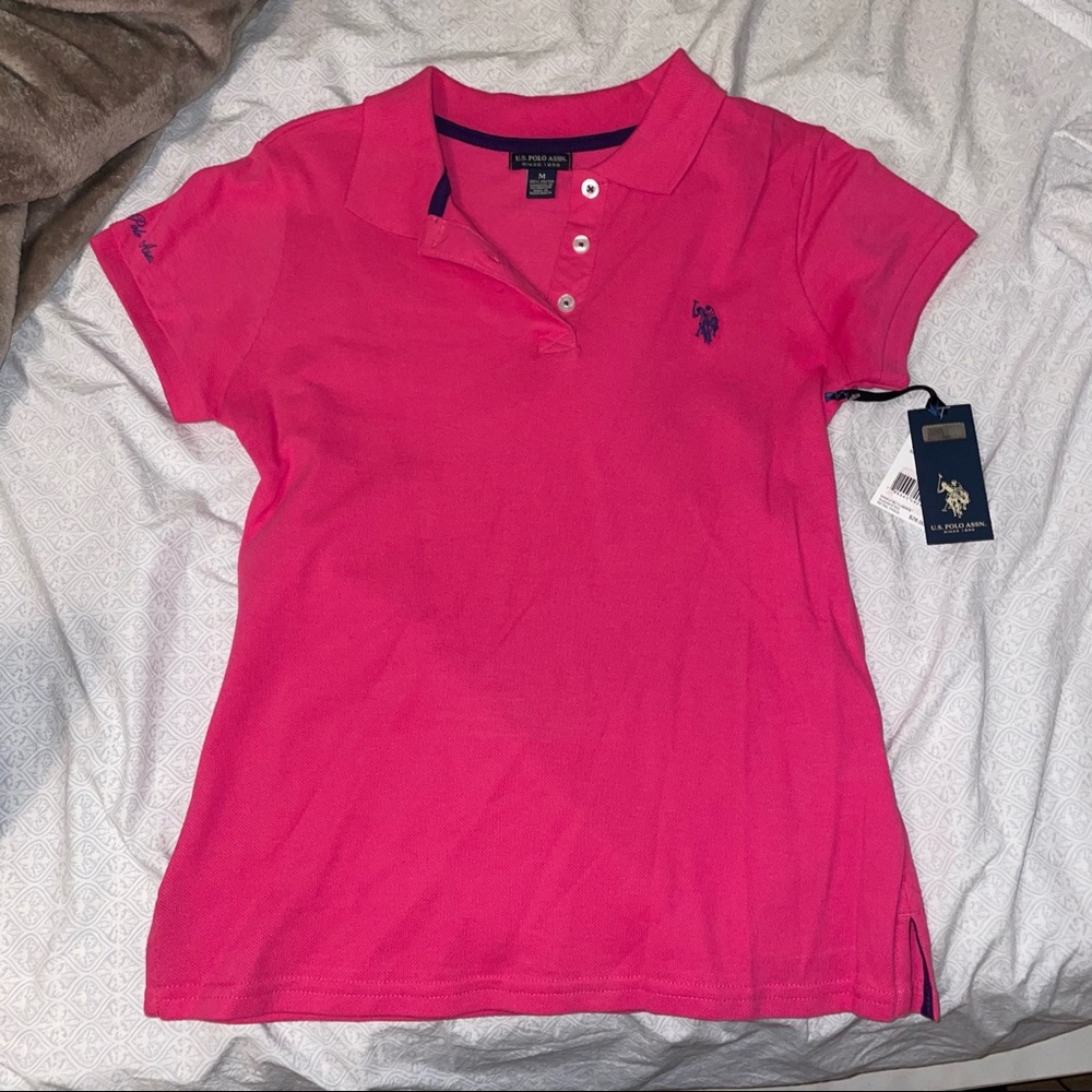 brand new bright pink u.s. polo assn. collared shirt womans medium!